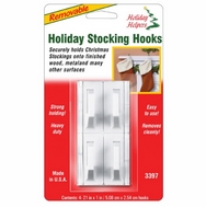 Removable Adhesive Stocking Hooks by Magic Mounts. White. Pack of 8.
