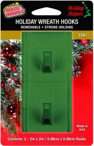 Adhesive Wreath Hook for a Smooth UPVC Door. Green. Pack of 2.
