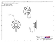 Technical Drawing. 47mm Suction Cups with Clear Polycarbonate Roto Hook.