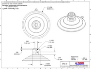 Technical Drawing. 85mm Suction Cup with Mushroom Head and 2 Side Pilot Holes for Window Display Hanging.