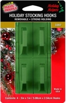 Removable Adhesive Stocking Hooks. Green. Pack of 4.